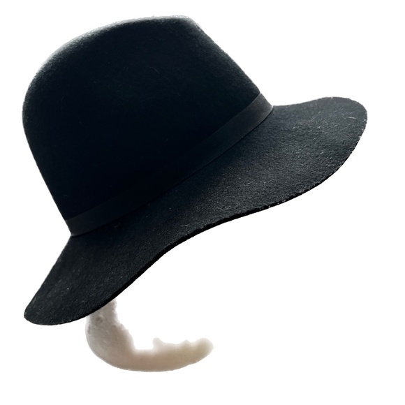 Auxiliary Wide Brim Felt Hat Floppy Black Ribbon Trim Size S/M 100% Wool - Picture 3 of 7